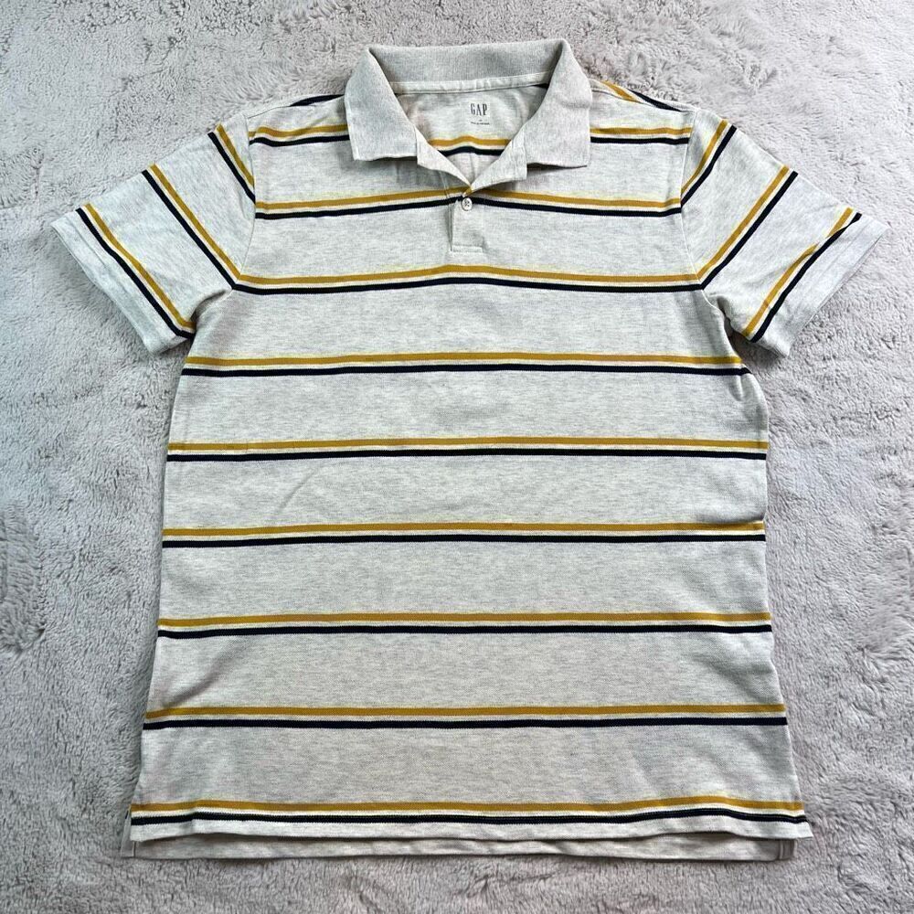 GAP Mens Short Sleeve Polo Shirt Size Large Stripe Cotton Stretch